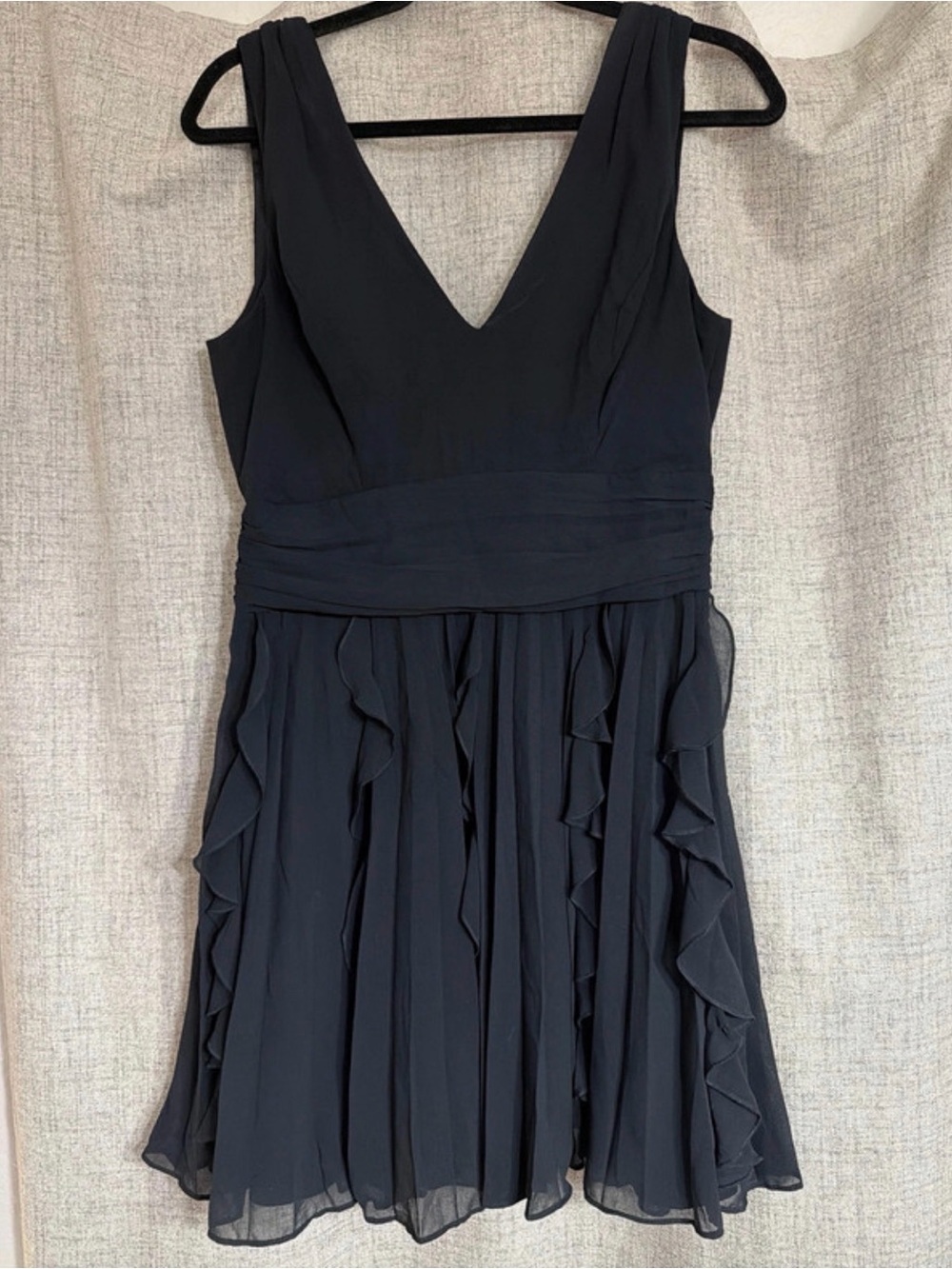 Marciano Black V-Neck Ruffle Chiffon Dress